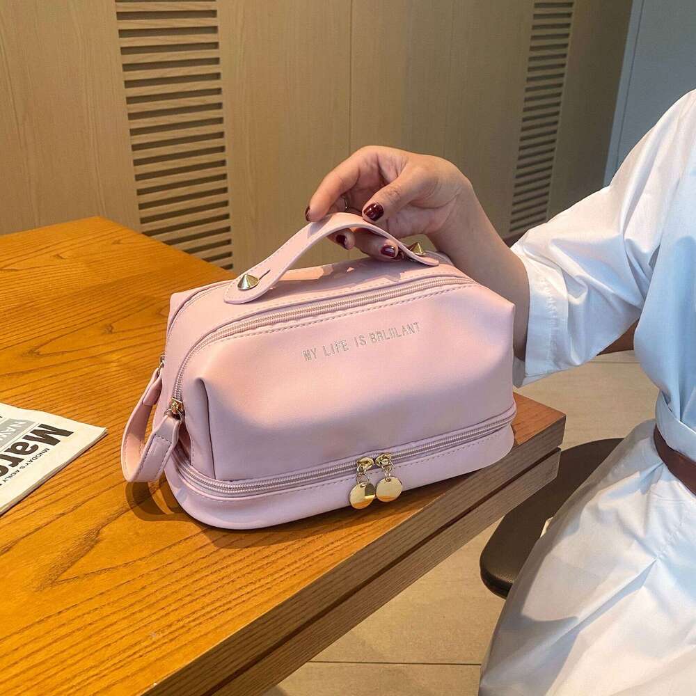 2025 New PU Leather Handheld Makeup Large Capacity Divider Board Skincare Storage Simple Waterproof Toiletry Bag