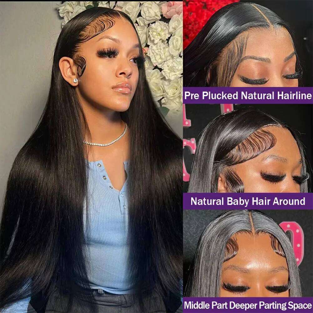 200% Density Bone Straight 13x6 HD Frontal Wigs 100% Human Hair Black Preplucked 5x5 13x4 Lace Front Wig 38 Inch Brazilian