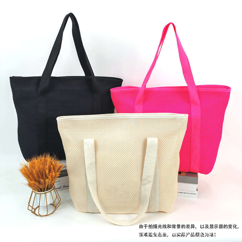 Mesh Bag Women, Handheld Shoulder, Large Capacity, Breathable, Water-Draining, Hollow Design, Suitable For Shopping, Yoga, Beach, Swimming, And Leisur