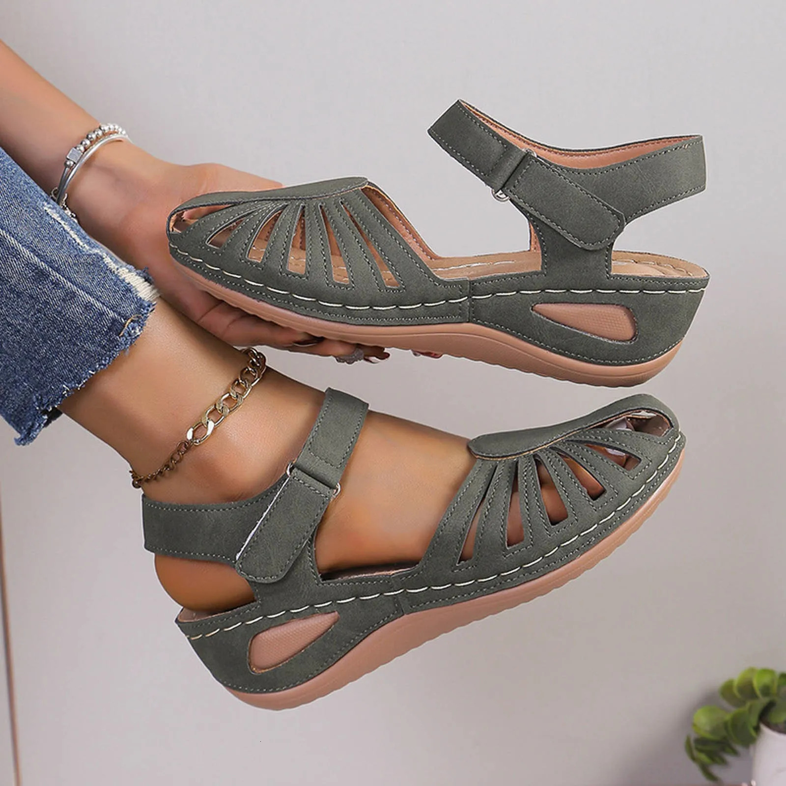 Women Summer Wedge Sandals Comfortable Platform Shoes Fisherman Sandals Close Toe Beach Shoes Classic Summer Moccasin 250603