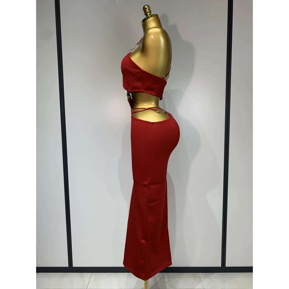 Women Sleeveless Sexy Halter Hollow Out Black Red Bodycon Long Bandage 2025 Celebate Elegant Birthday Club Dress