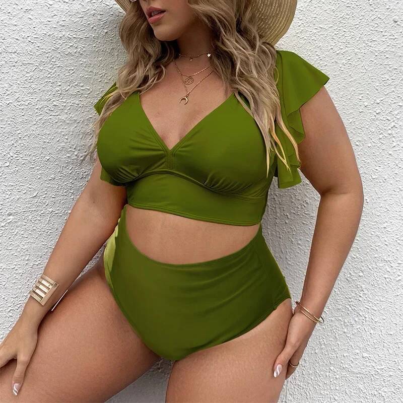 Plus Size High Waist Ruffle Set Sexy Flounce Bikini Swimwear Women Two Pieces Swimsuit Floral Beachwear V-neck