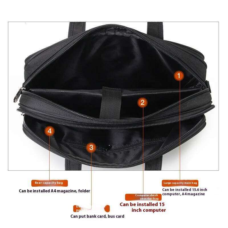 Business Men's Briefcase Canvas Waterproof Large Capacity 15.6 Inch Laptop Work Business Bags Official Office Bag
