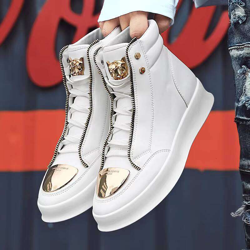 Middle-top Double Zipper Men's Fashion Casual Sports Shoes Trendy Leather Boots