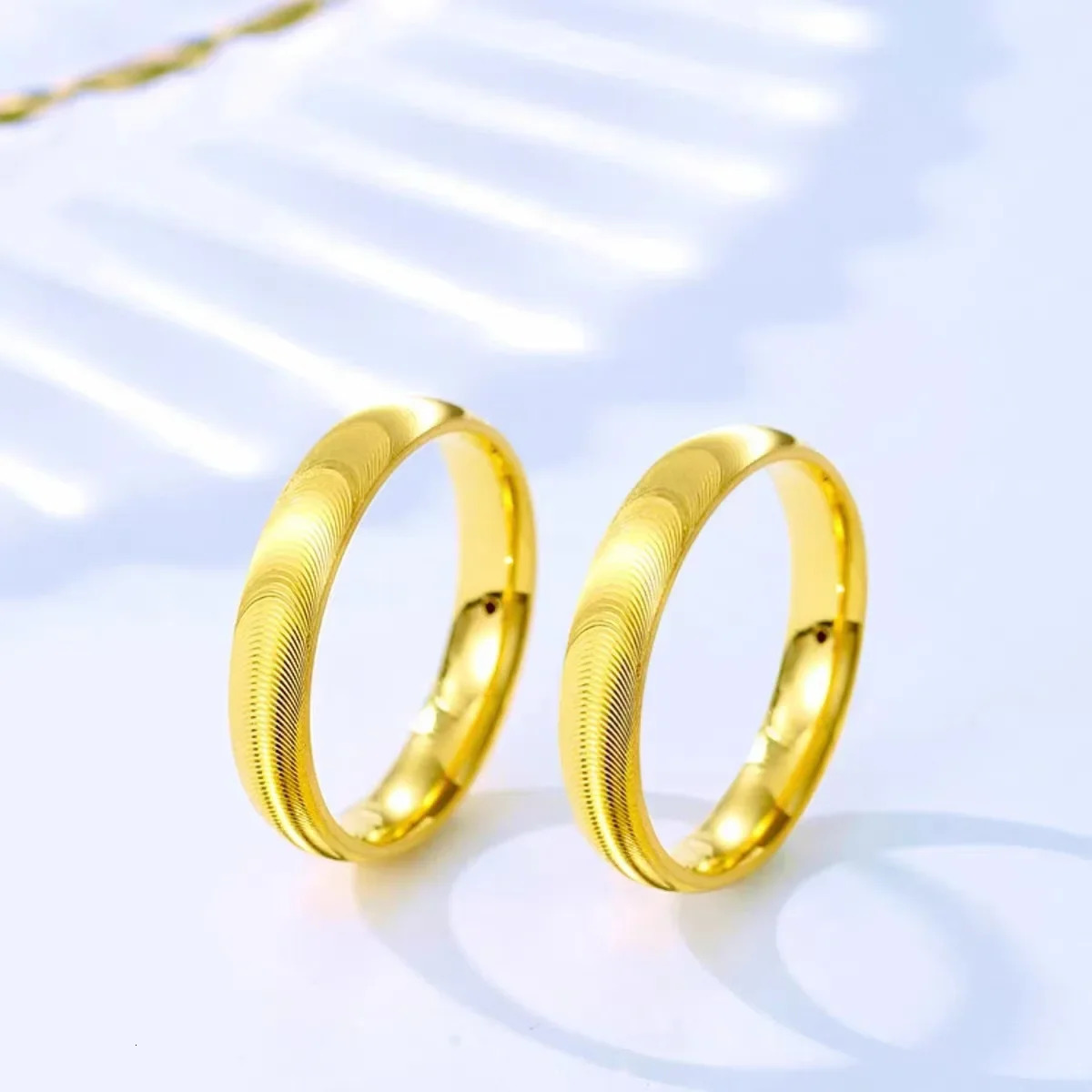 High - Grade 24K Pure Gold AU999 Cats Eye Ring Fashionably Simple for Couples Wholesale with Metal Stamp 250603