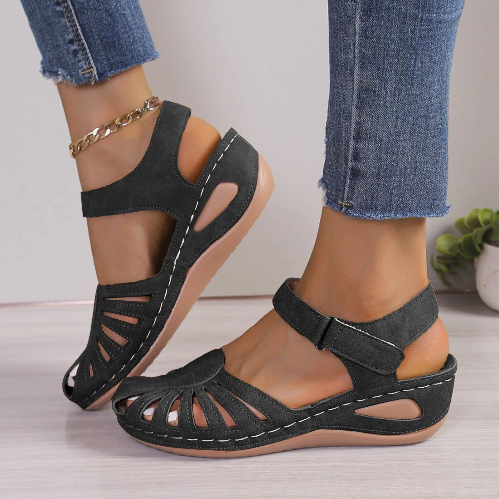 Women Summer Wedge Sandals Comfortable Platform Shoes Fisherman Sandals Close Toe Beach Shoes Classic Summer Moccasin 250603