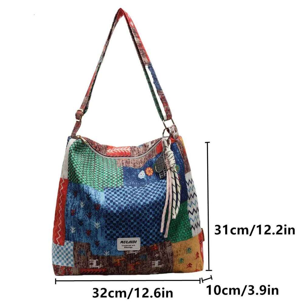 New Ethnic Style Patchwork Single Shoulder Crossbody Bag Simple Casual Large Capacity Canvas Commuting Storage Bags