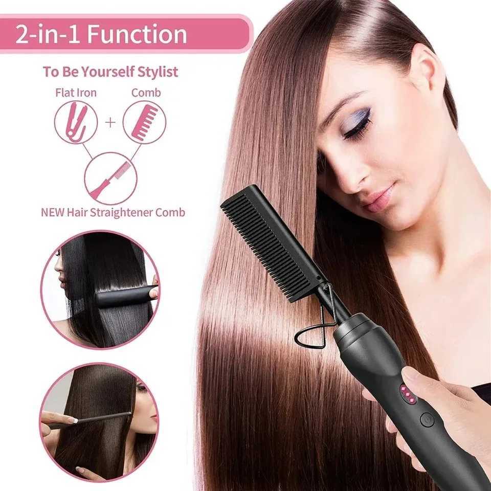 Ceramic Heating Hair Straightener Comb with Ceramic Coating 3 Heat Levels Anti-Frizz for Natural Hair Beard Wigs and Curling W250610