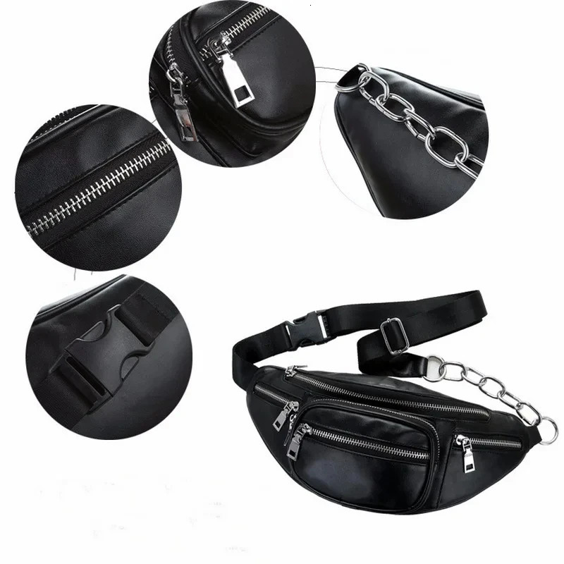 Women Chest Pack Punk Bag Solid PU Leather Handbag Womens Belt Waist Cell Phone Bags 250605
