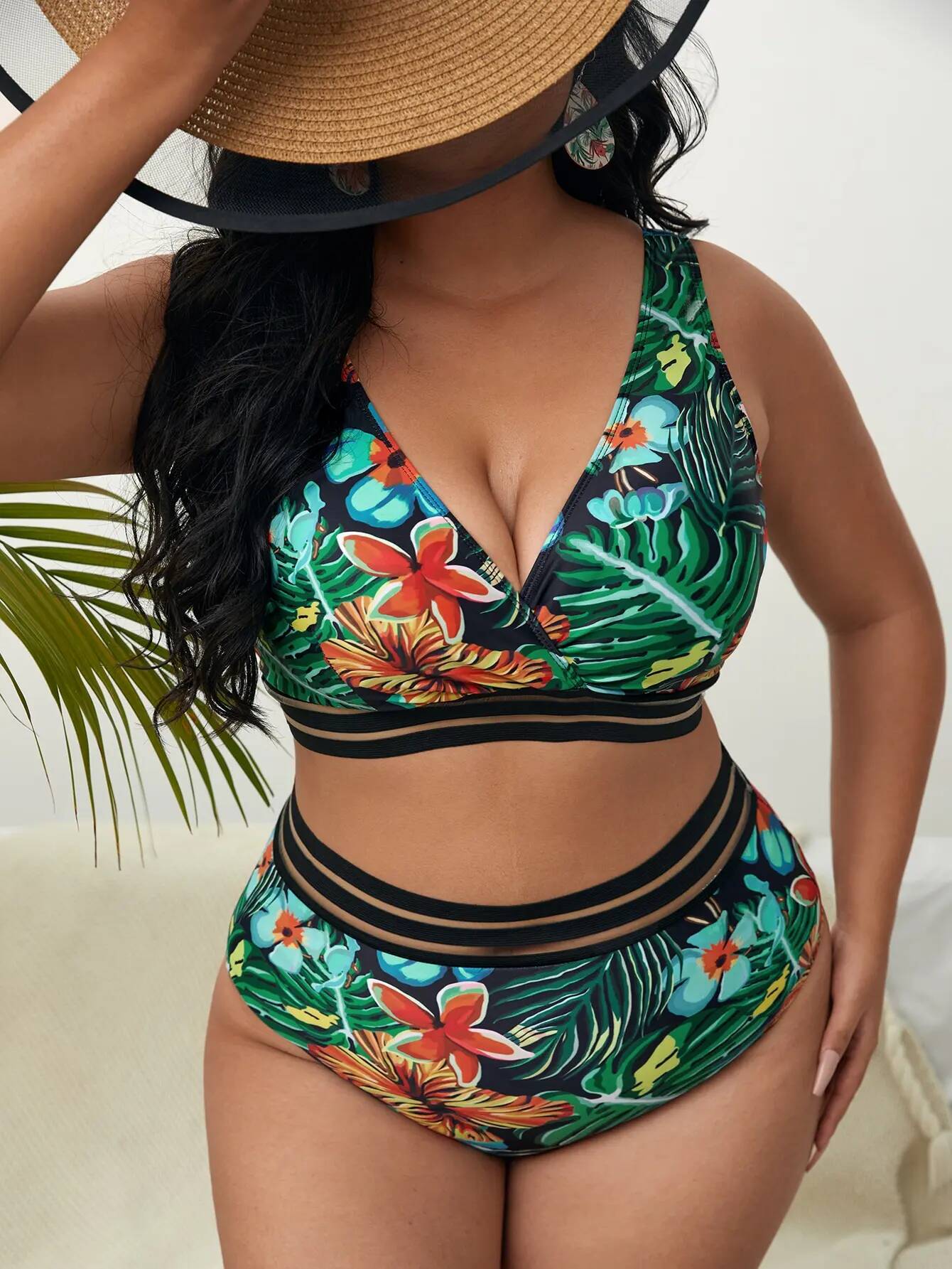 2025 Floral Bikini Large Swimsuit Women Plus Size Swimwear Female High Waist Bathers Bathing Swimming Swim Suit Beachwear