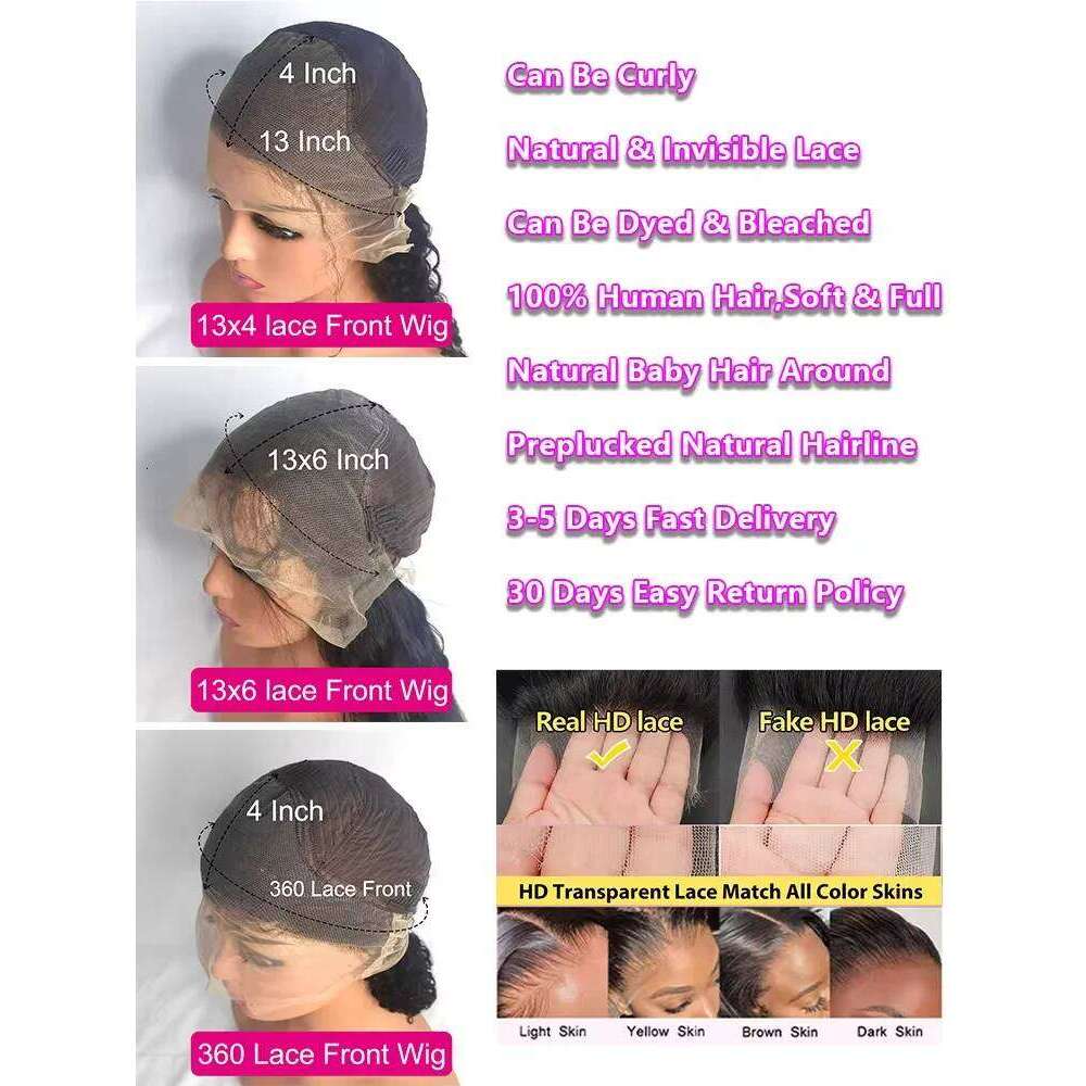 13x4 13x6 HD Transparent Bone Straight Lace Front 40 42 Inch 250 Density Brazilian Human Hair Wigs For Women