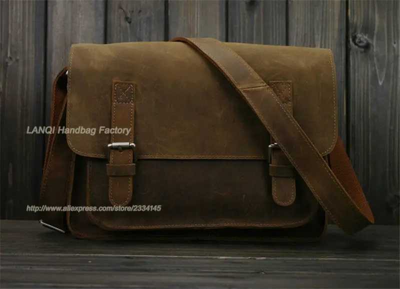 Vintage Crazy Horse Leather Men Shoulder Bag Crossbody Bag Mens Messenger Bag Genuine Leather Bag male Leisure Cowhide 2020 W250610