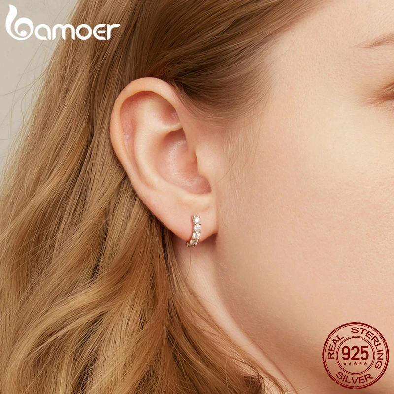 BAMOER 1cttw Classic Moissanite Hoop Earrings For Women, 925 Sterling Silver Sparkling Huggie Earrings Engagement Jewelry Gifts MSE005