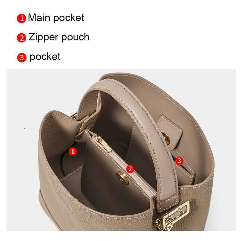 Genuine leather women's fashionable crossbody commuting versatile bucket light one-shoulder handbag bag
