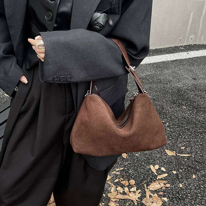 Wholesale Women Suede Female Retro Frosted Cowhide Split Leather Armpit Shoulder Bag Lady Handbag Trendy Crossbody Messenger