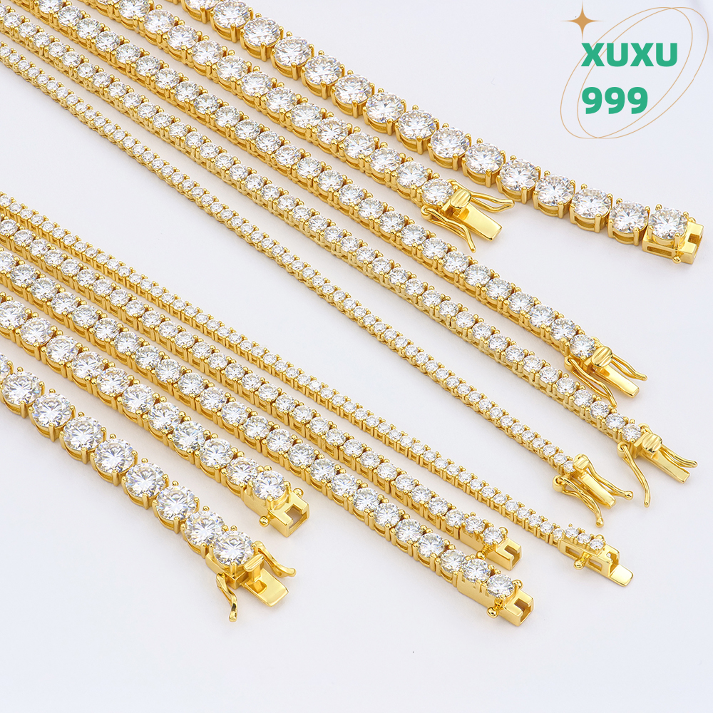 Stock Women Men 2-6mm 925 Sterling Silver Hip Hop Mossanite Moissanite Tennis Necklace Gold Plated Fashion Items for Party Gift OACOCA