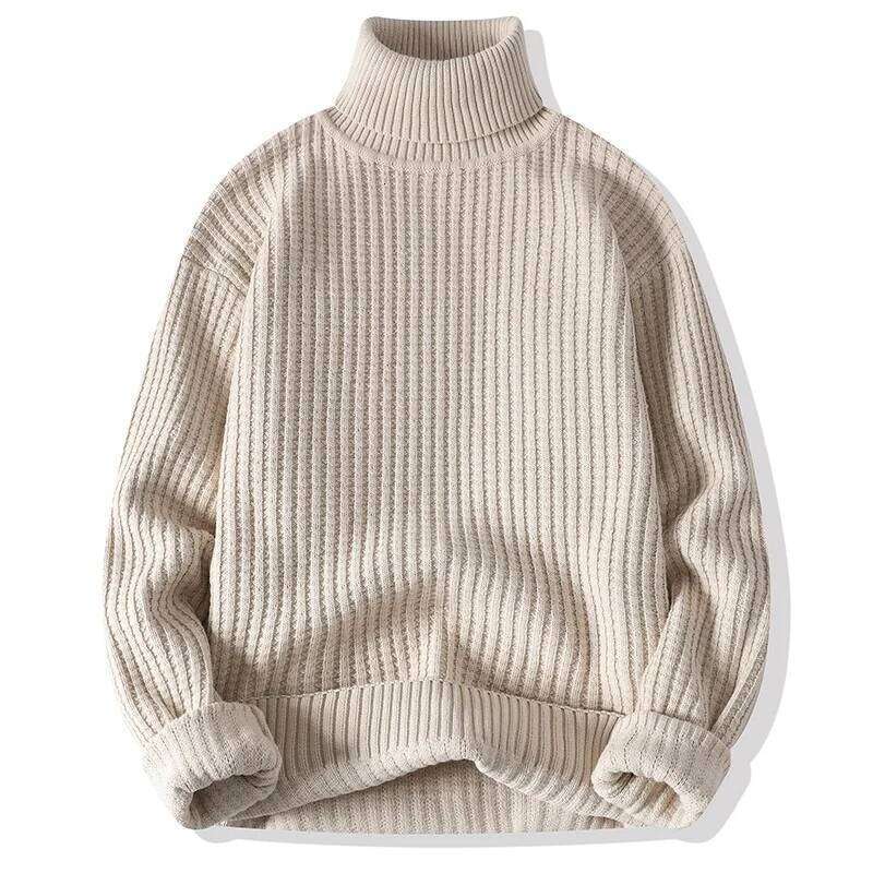 Autumn Winter New Mens Turtleneck Pullover Men Solid Color Knit Business Casual Sweater Warm Pull Jumper