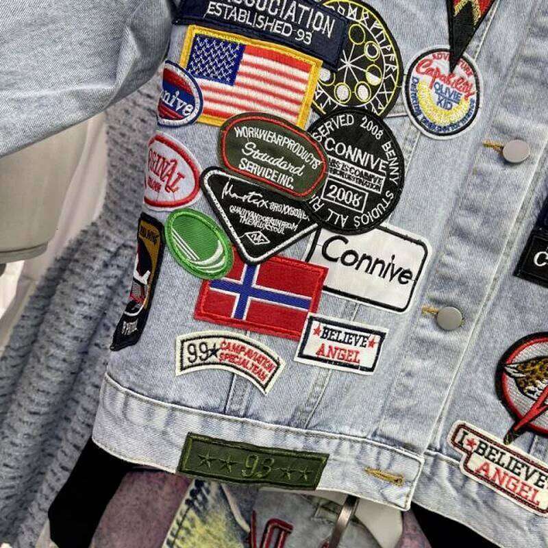 Men's Cartoon Anime Embroidery Patches Denim Jacket Women Streetwear Fashion Trend Loose Jean Jackets Coat Outerwear