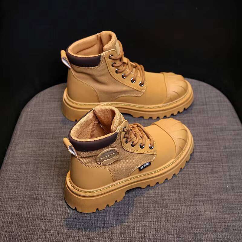 New Canvas Shell Head Casual Short Boots, Work Suit Boots with Thick Sole, Tall and Slim PU Adult Men Winter Shoes Rubber