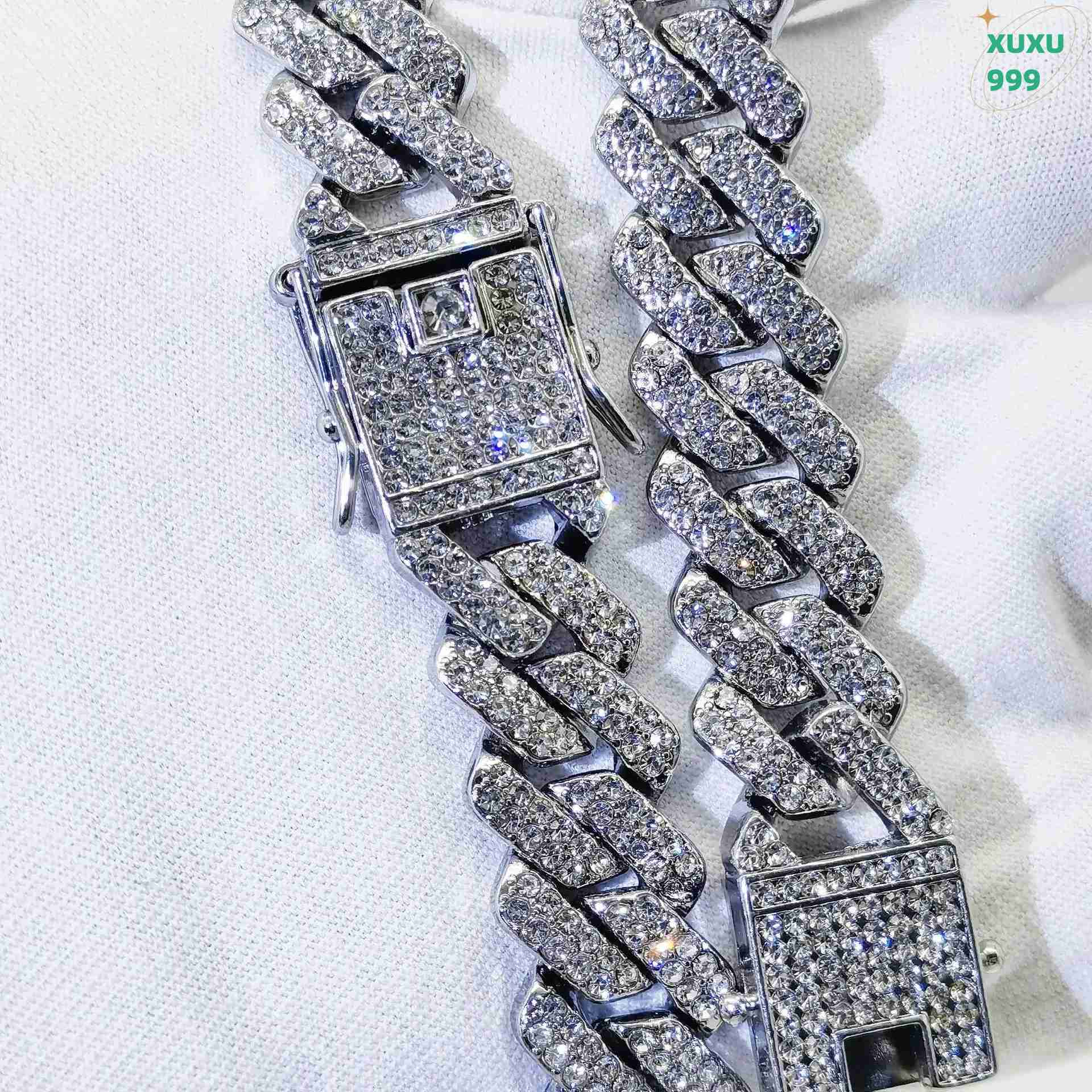 OACOCA 5A CZ Moissanite Hip Hop Mens Cuban Link Chain Necklace Silver and 18K Gold Bracelet Anklet Iced Out Cuban Necklace