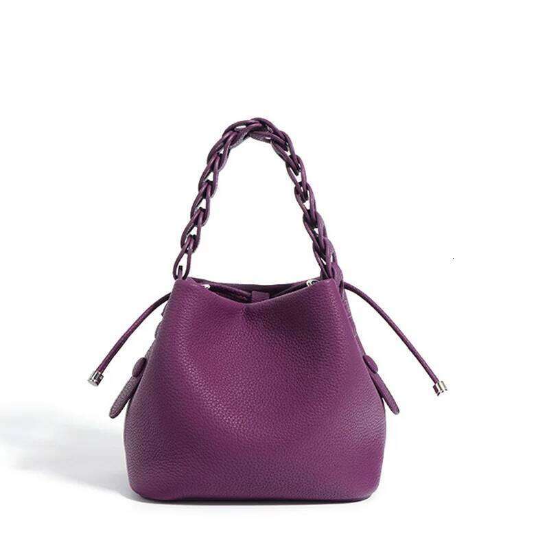 French Elegant Bucket Head Layer Cowhide Handbag Genuine Leather Commuting Versatile One-Shoulder Crossbody Women's Bag
