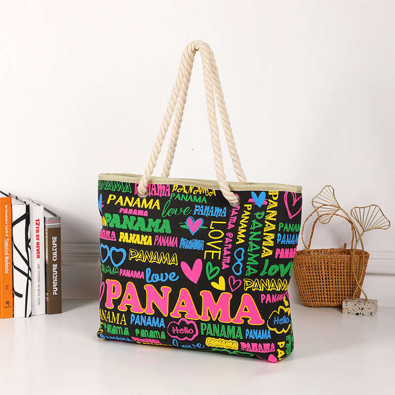 New Beach Printed Letter Personalized Shoulder Cotton Rope Tote Large Capacity Canvas Bag