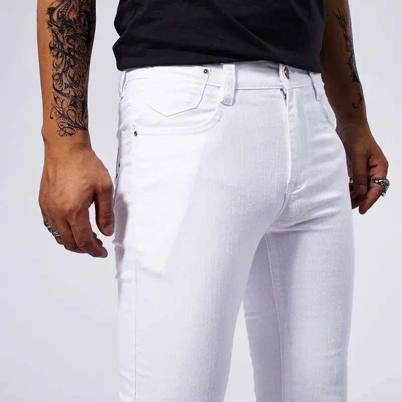 Mens White Casual Jeans New Denim Pants Comfortable Fashion Stretch Slim Fit Straight Trousers Male Clothing Streetwear M250610