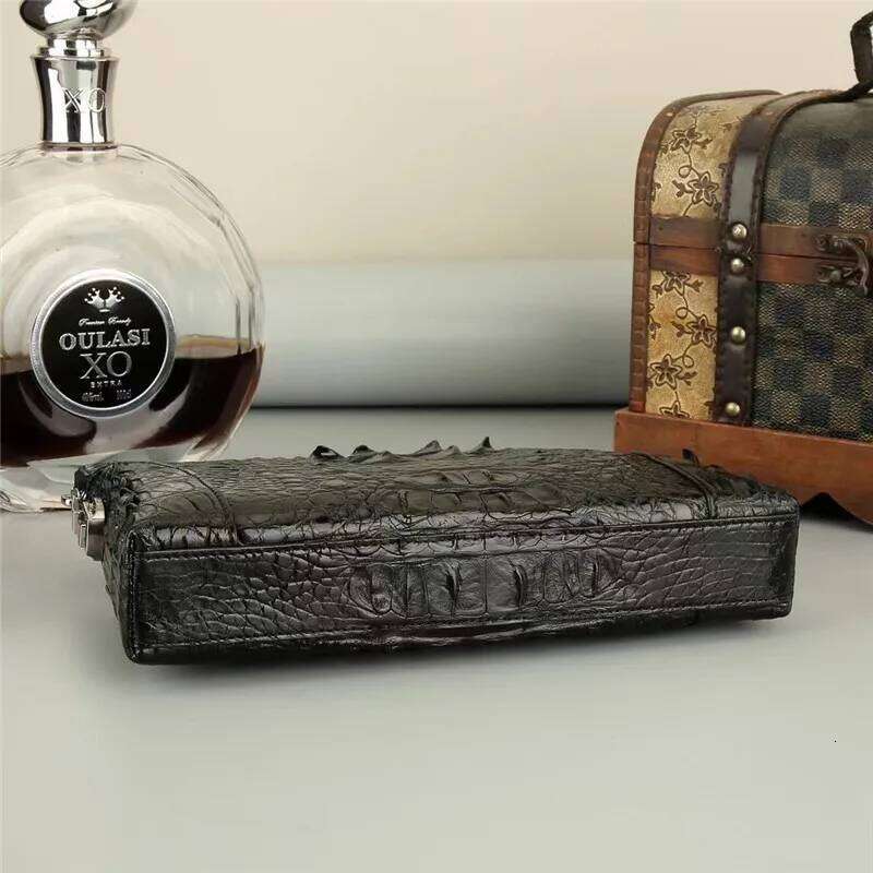 Exotic Real Crocodile Skin Men's Black Brown Passcode Clutch Bag ZIP Card Holders Genuine Alligator Leather Male Wristlets Purse