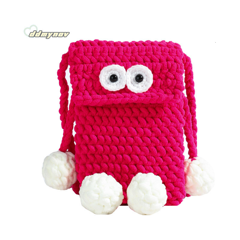 Autumn New Small Women's Phone Blue Knitted Cartoon Personality Plush Crossbody Trendy Bag ddmynov
