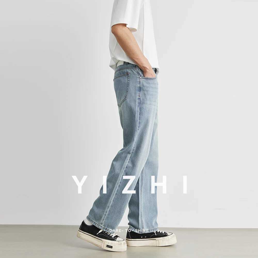 Mens Straight Jeans 2025 Summer New Thin Denim Trousers Casual Loose Outdoor Wide-leg Pants Fashion Nine-point Pants 28-36 M250610