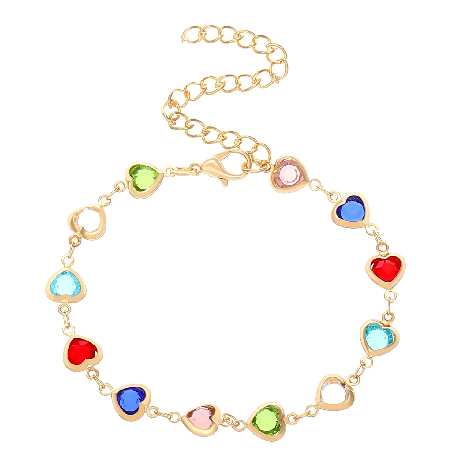 Party Favor Beaded bracelet European and American Ins style colorful heart-shaped zircon bracelet, personalized alloy heart-shaped dopamine bracelet