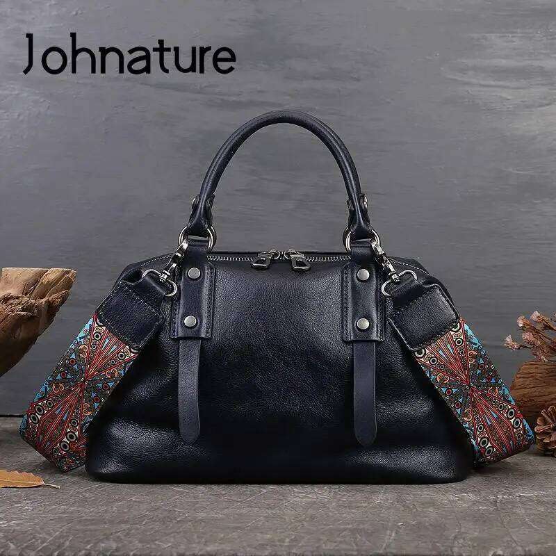 Johnature Genuine Leather Casual Tote 2025 New Vintage Large Capacity Women Bag Soft Real Cowhide Business Handbag Shoulder Bags