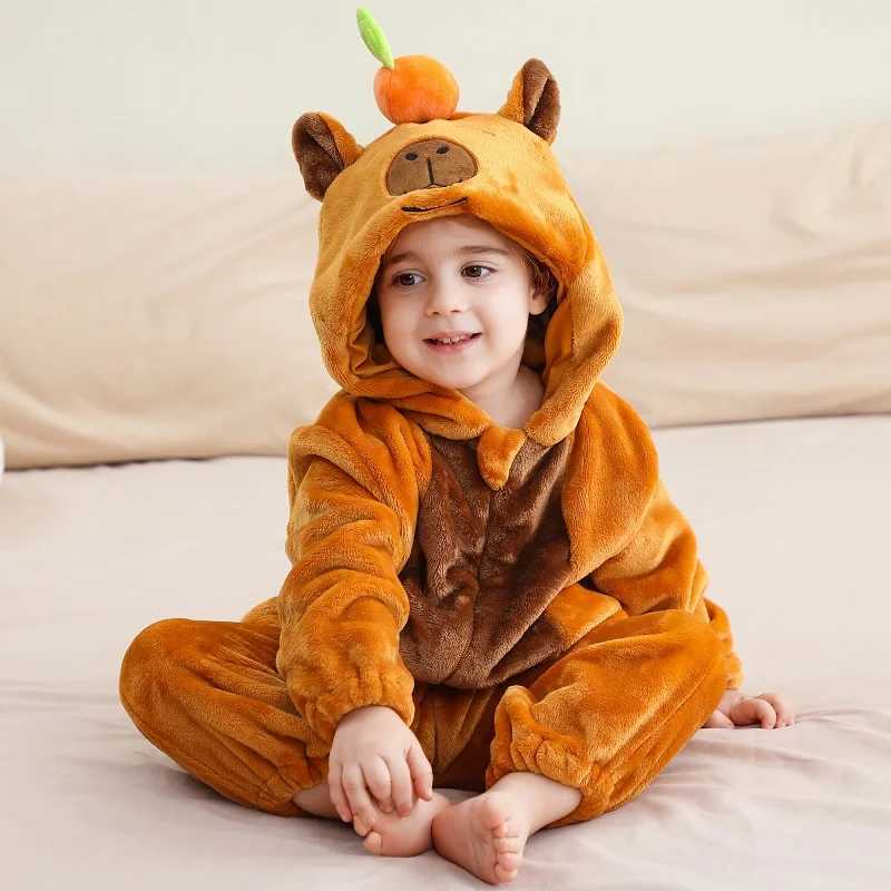 MICHLEY Cartoon Toddler Infant Flannel Baby Rompers Capybara Carnival Costume Hooded Overall Bodysuits Jumpsuit for Boy Girl y250610PQOS