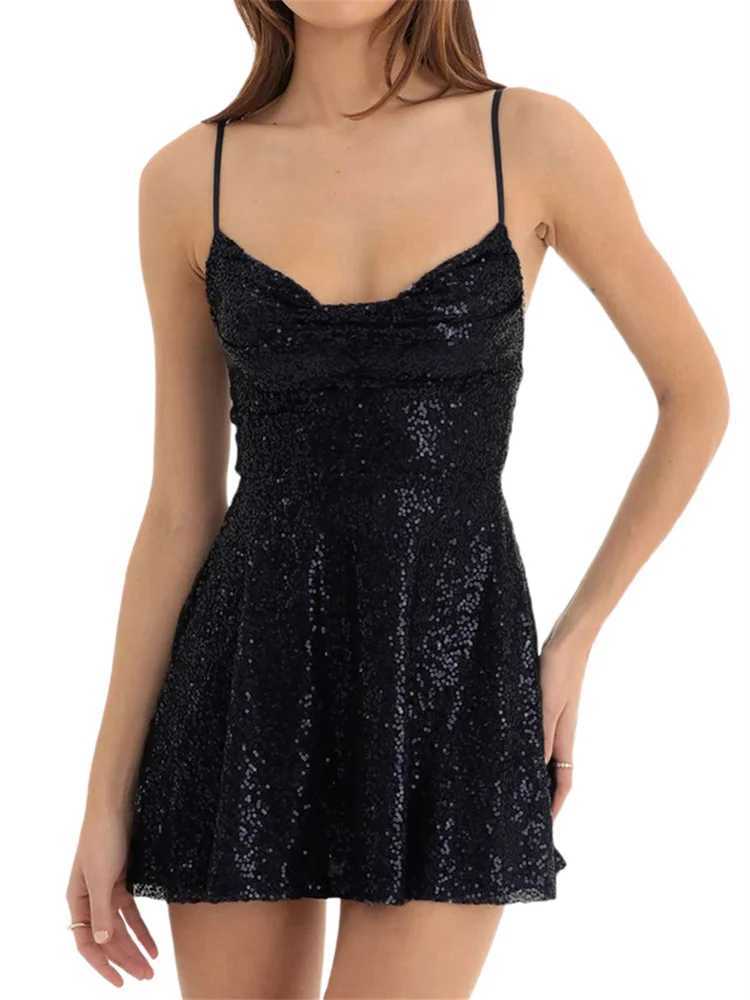 Women Shiny Sequins Dress Summer Backless A-Line Mini Dress for Cocktail Party Beach Streetwear XJ250610
