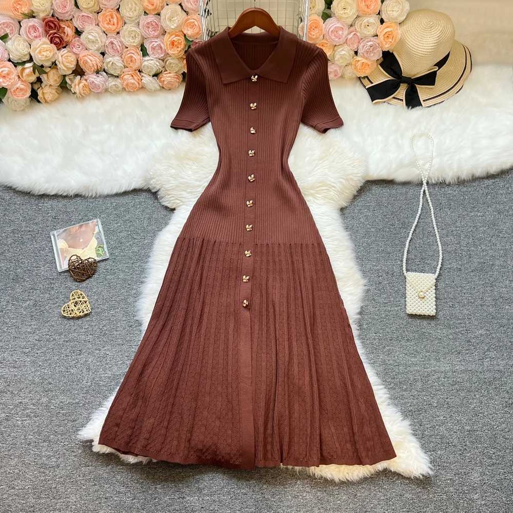 YuooMuoo Brand Fashion Elegant Patchwork Knitted Long Dress Spring Summer Women Luxury Shirt Sweater Dress Lady Party VestidoXJ250610
