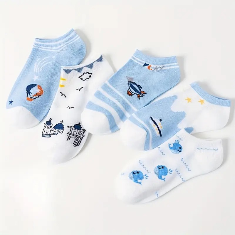 Blue Low-Cut Cartoon Non-Slip Boat Socks for Women - Casual & Cute Spring/Summer Footwear