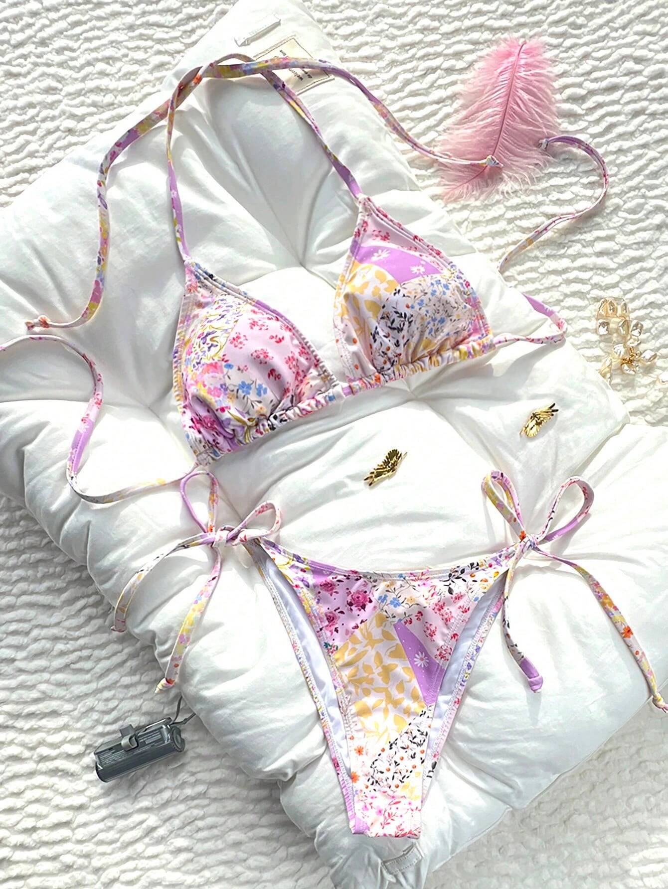 Dream bikini colorful split set halterneck can be fastened convenience suitable for girls princesses swimsuits youthful