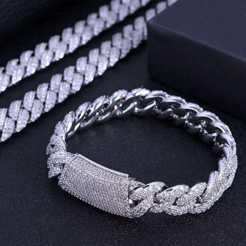 OACOCA Hip Hop Luxury 13mm Double Row Diamond Cuban Chain Necklace Micro Pave Bling Iced Out Zircon Cuban Link Chain Jewelry for Men