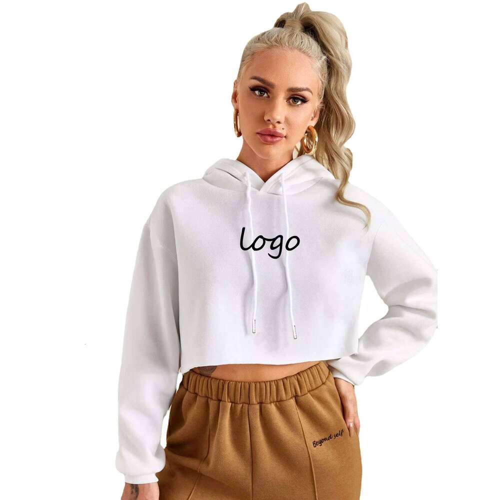 Premium Solid Color Long Sleeve Pullover Crop Sweatshirt Women's Hoodie Cotton Sports Streetwear