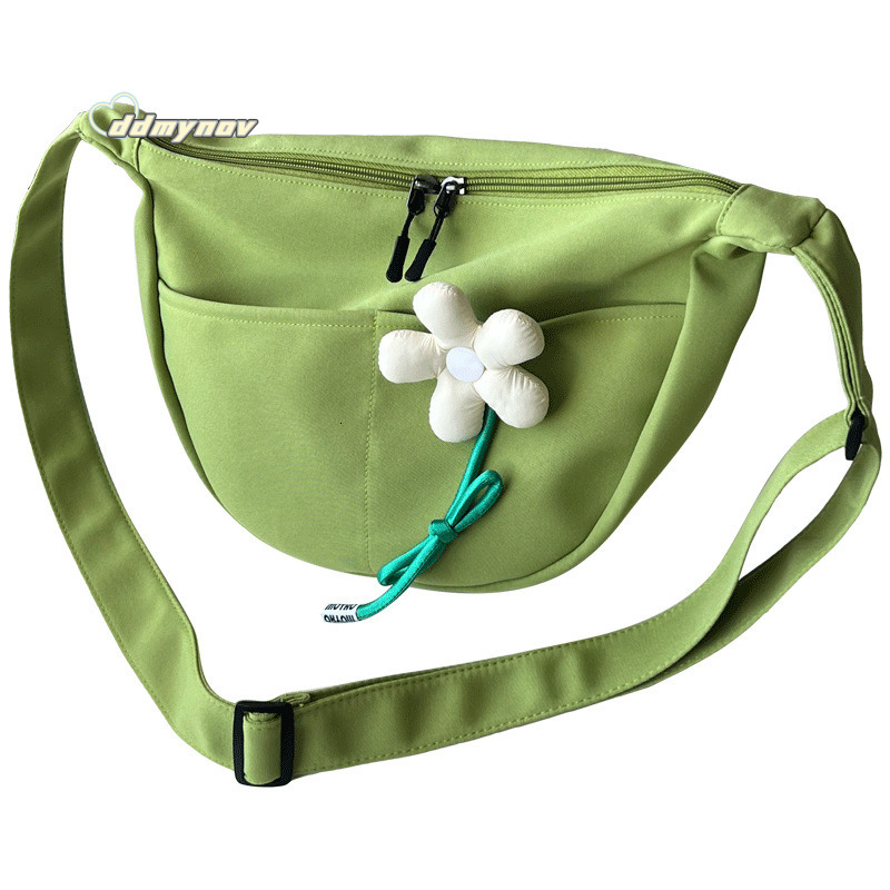 DIY Zipper Dumpling Solid Color Tote Fashion Casual Versatile Literary Single Shoulder Crossbody Canvas Women's Bag ddmynov