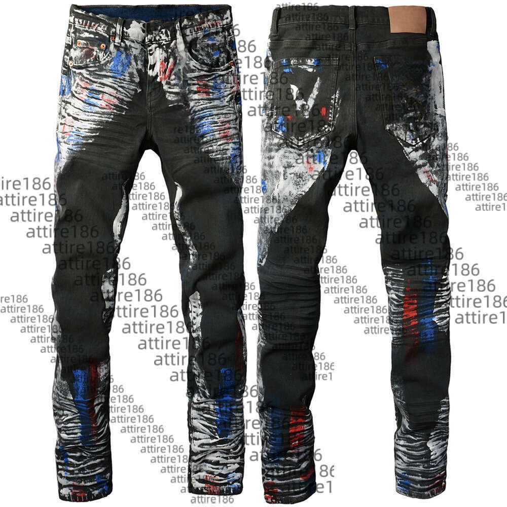 purples mens designer skinny jeans men pencil pants hole cotton print hip hop black jeans streetwear white trousers fashion pants high-end quality sli