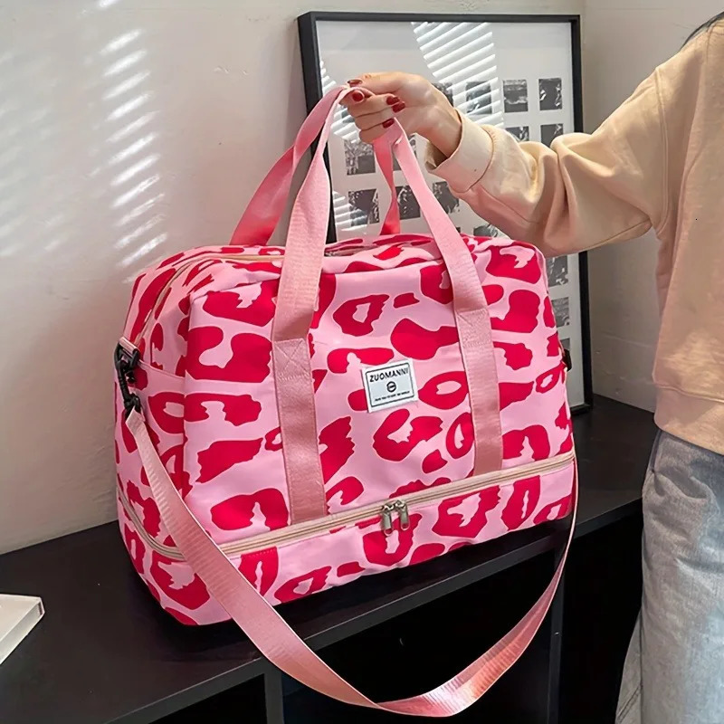 Large Capacity Nylon Travel Duffle Bag with Animal Print Sports Gym Storage Portable WomenS Weekender Overnight 250605