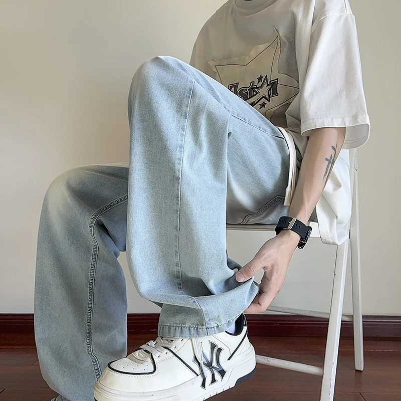 Mens Summer Jeans Light Blue Ice Silk Jeans Thin Jeans Loose-Fit Straight-Leg Pants Casual Pants Loose Straight Wide Leg Pants M250610