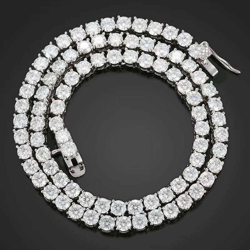 OACOCA Hip Hop Style 925 Sterling Silver 4mm Diamond Vvs Moissanite Tennis Chain Necklace Jewelry