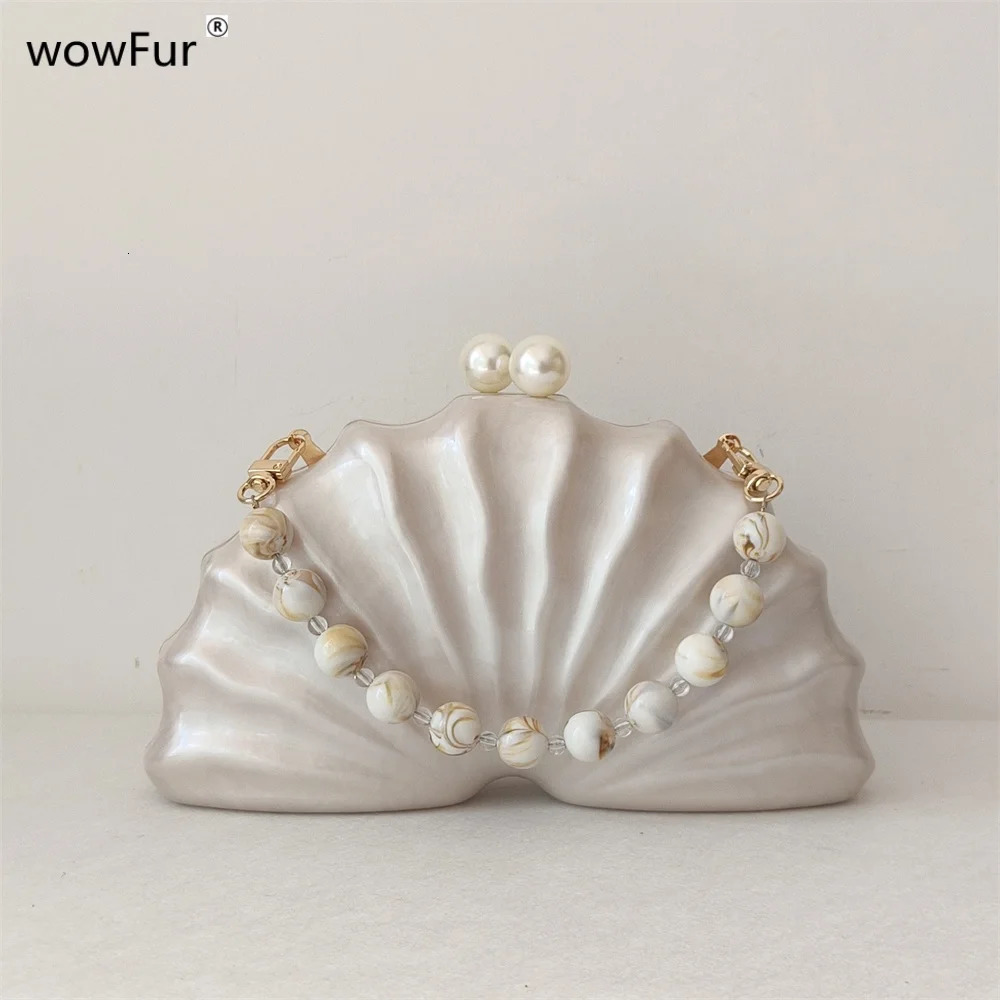 Original Shell Half Room Acrylic Beaded Bag Box Clutches Party Evening Purse Women Shoulder Travel Beach Mini Summer Handbags 250605