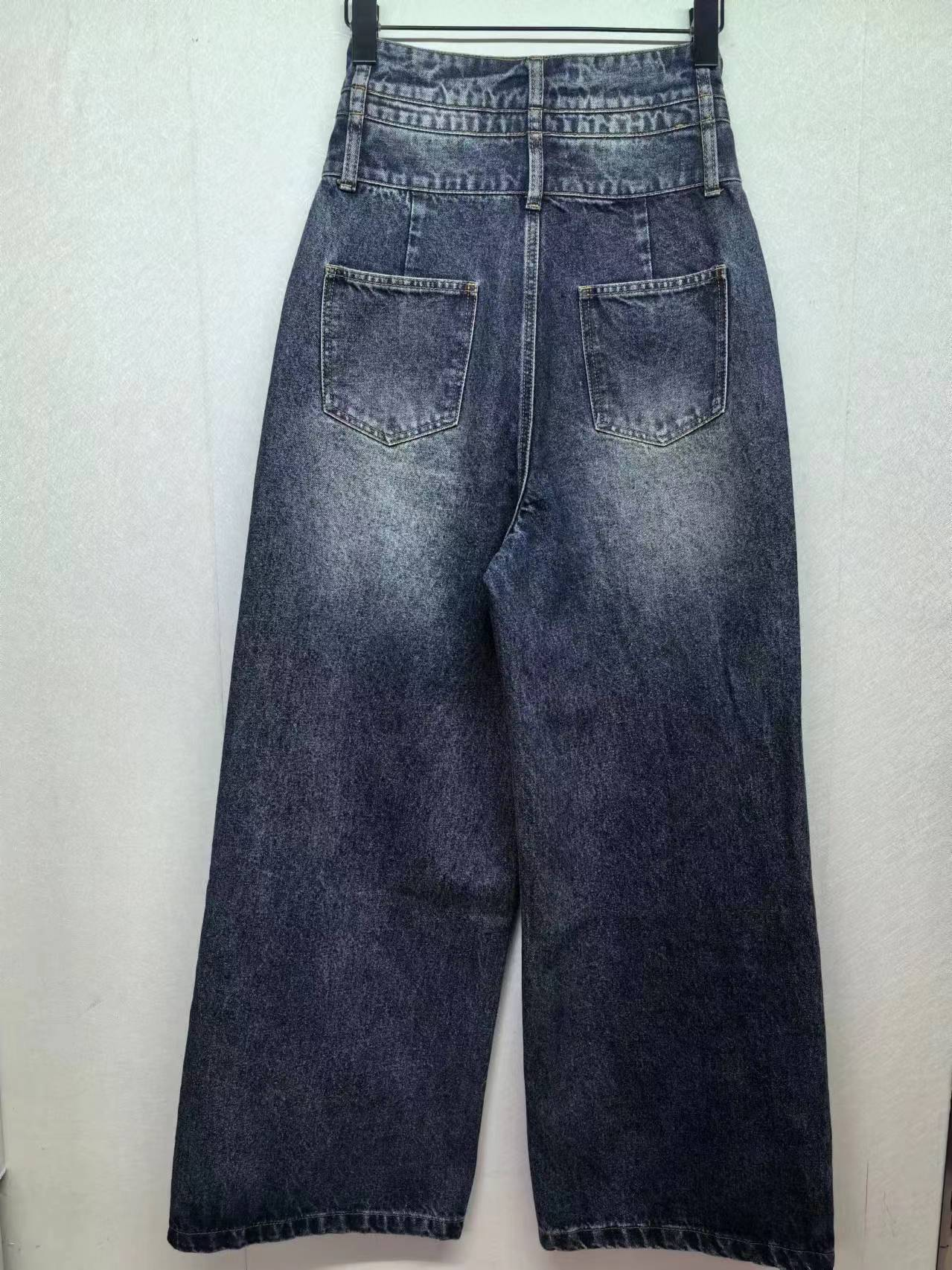 Cubic double button high waist wide leg jeans factory customized wholesale 40162