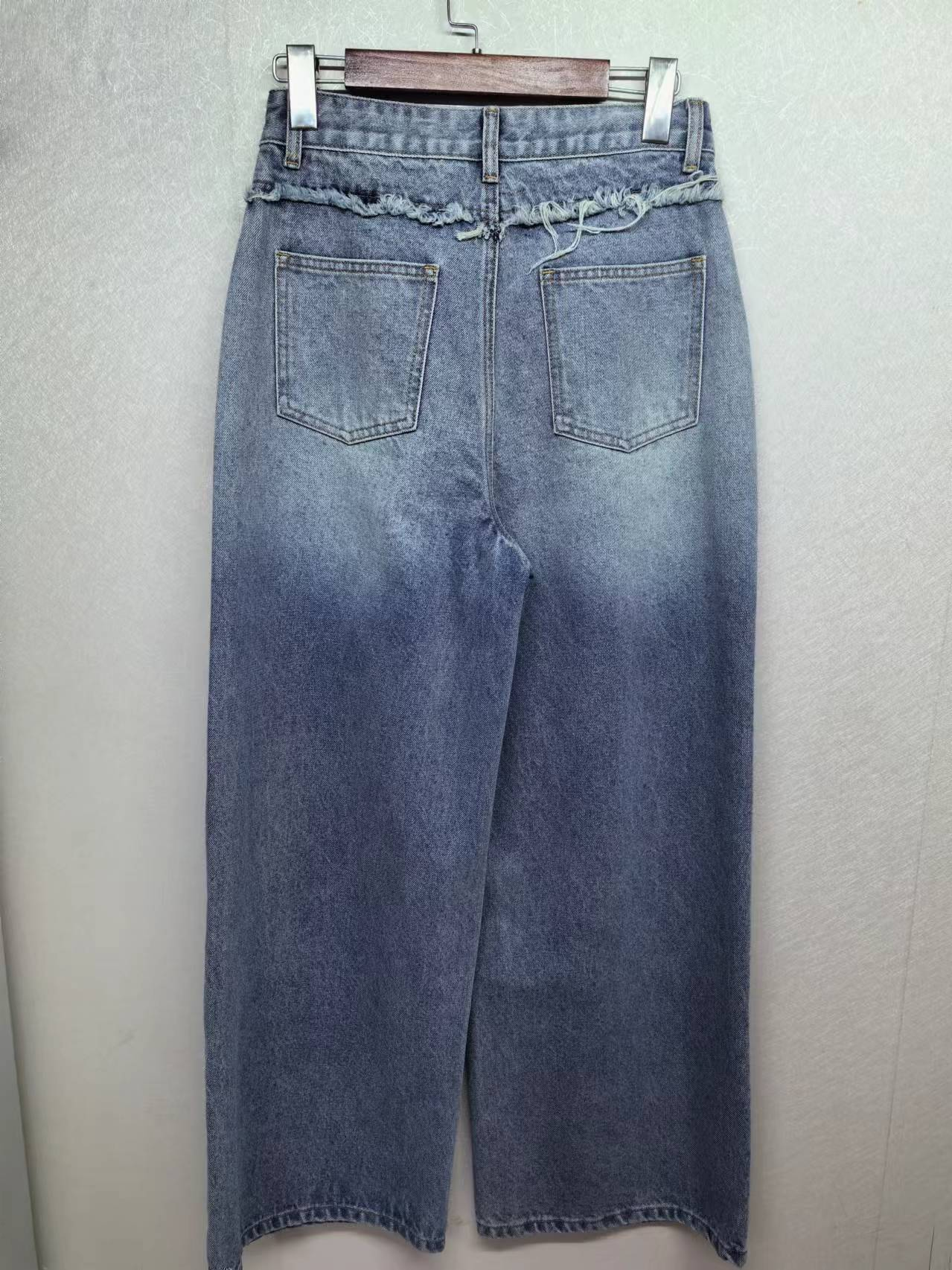 Vintage washed asymmetric cropped wide leg jeans factory customized wholesale 24-0125