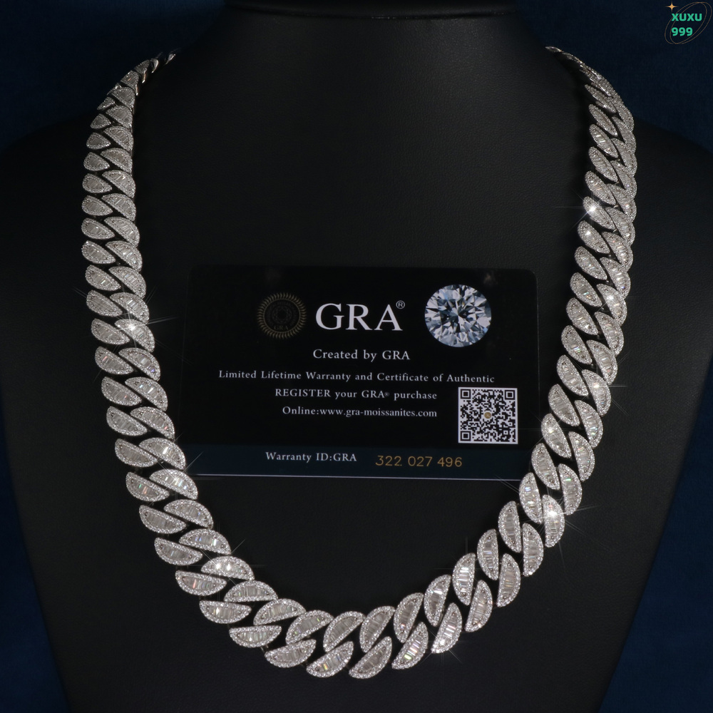 OACOCA Hip Hop Moissanite Chain Cuban Men 18mm Necklace 925 Sterling Silver Baguette Iced Out Moissanite Chain