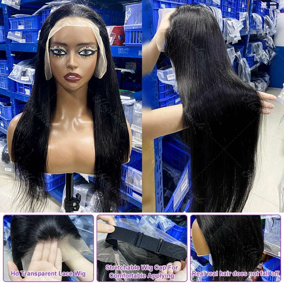 220 Density Bone Straight 13x4 Front Wigs 30 Inch Brazilian 13x6 13x7 HD Transparent Lace Frontal Human Hair Wig For Women