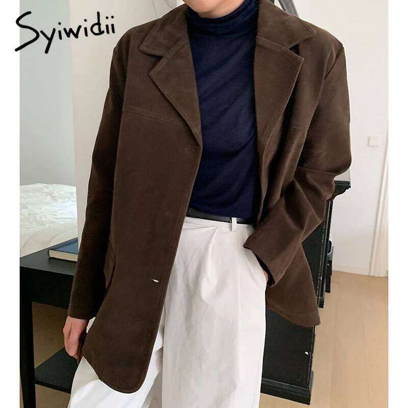 Syiwidii Fashion Women Blazers Casual Solid Lapel Single Breasted Coat 2024 Fall Winter Simple Retro Commuting Lady Outerwear